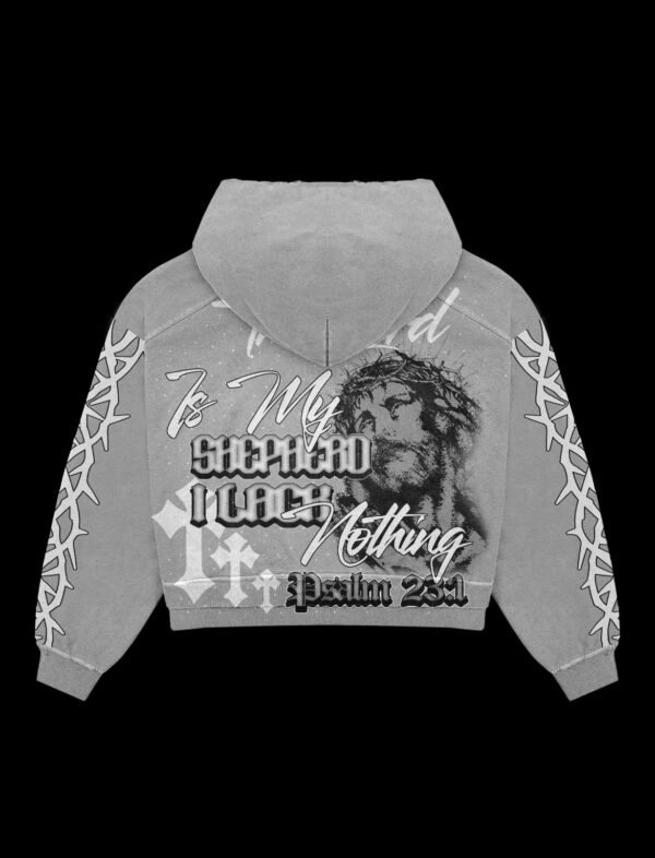 Grey 23 Back Hoodie Psalm 23:1 Gray Rhinestone Hoodie